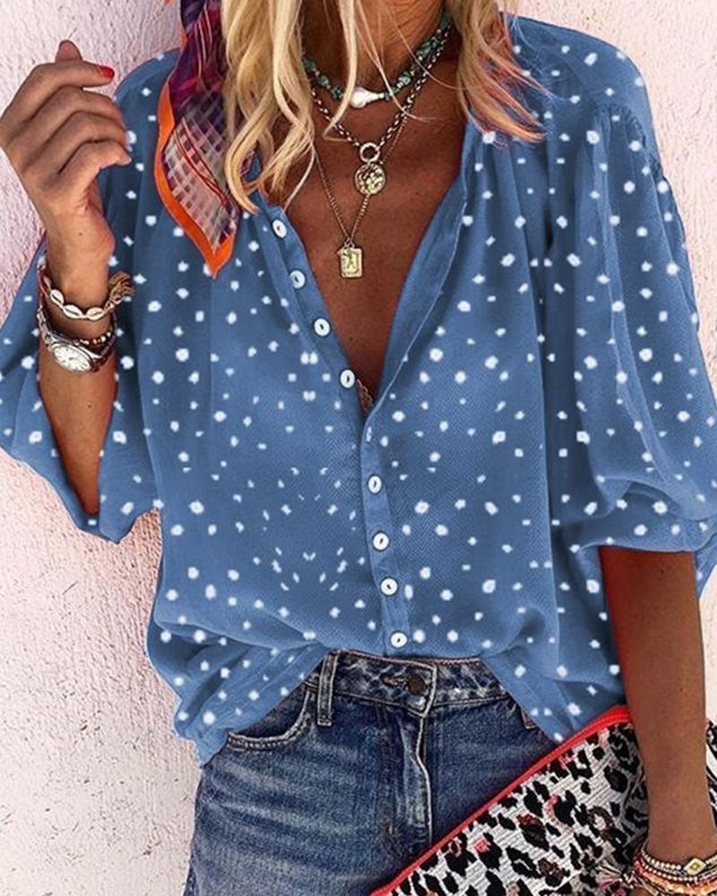 Polka Dot Floral Print Lapel Shirt