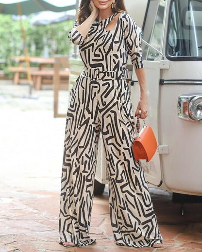 Casual printed long-sleeved jumpsuit