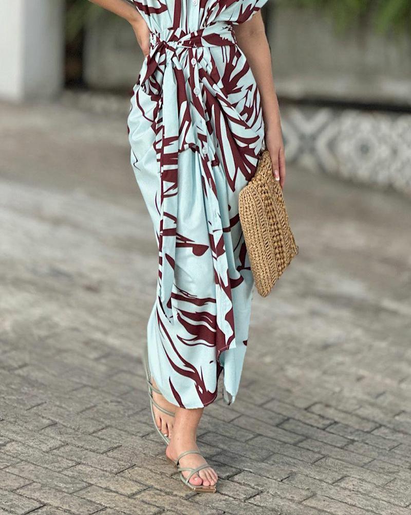 Elegant lapel printed dress