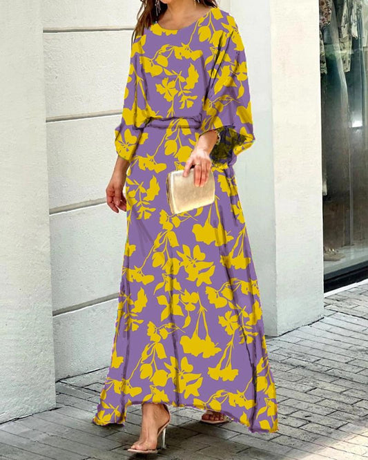 New Loose Print Long Sleeve Top Long Skirt Suit