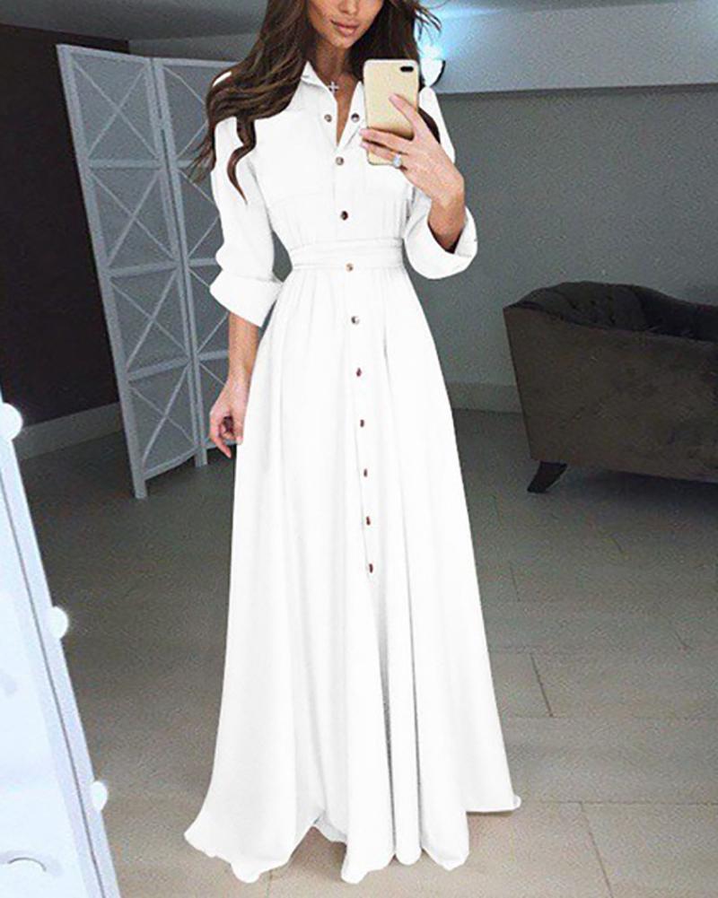 Vintage Long-Sleeve Bohemian Lace-Up Tunic Casual Maxi Dress