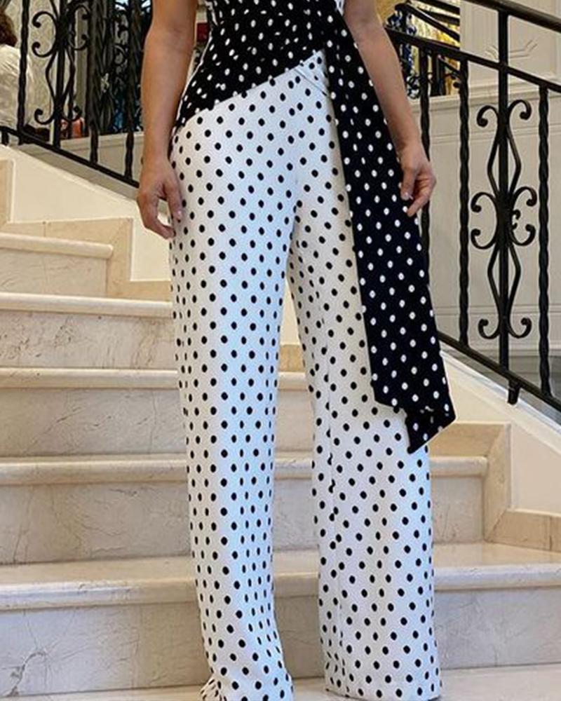 Suspender Polka Dot Contrast Jumpsuit