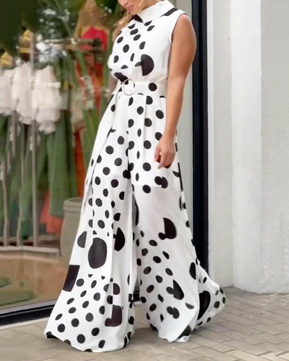 Stylish sleeveless polka dot jumpsuit