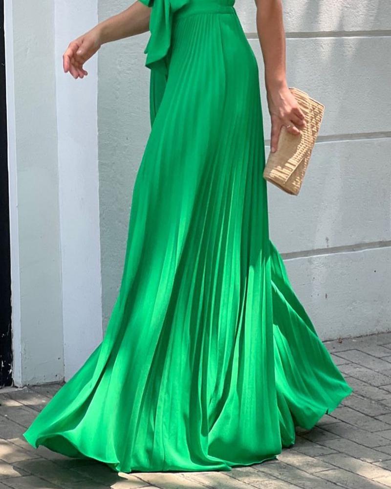 Sleeveless Deep V-Neck Pleated Long Jumpsuit