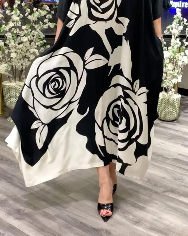 Floral V-Neck Irregular Skirt Dress