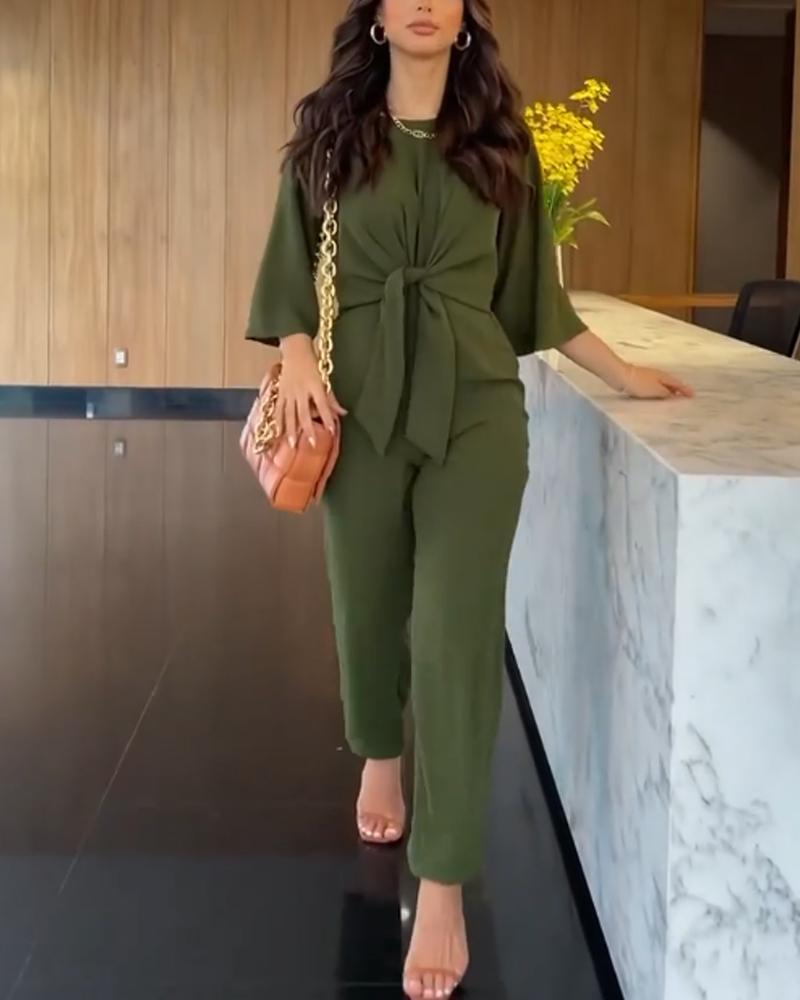 Retro Green Flare Sleeve Tapered Jumpsuit