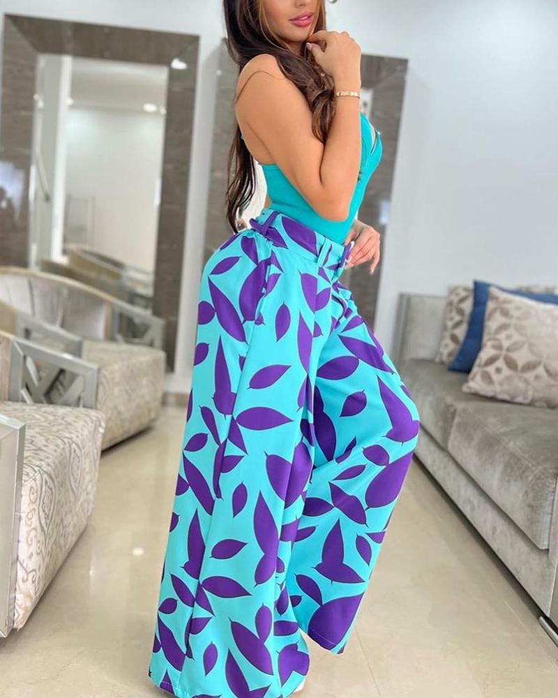 Sexy Camisole & Printed Wide Leg Pants Set