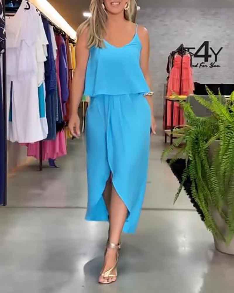 Stylish Solid Color Slit Dress