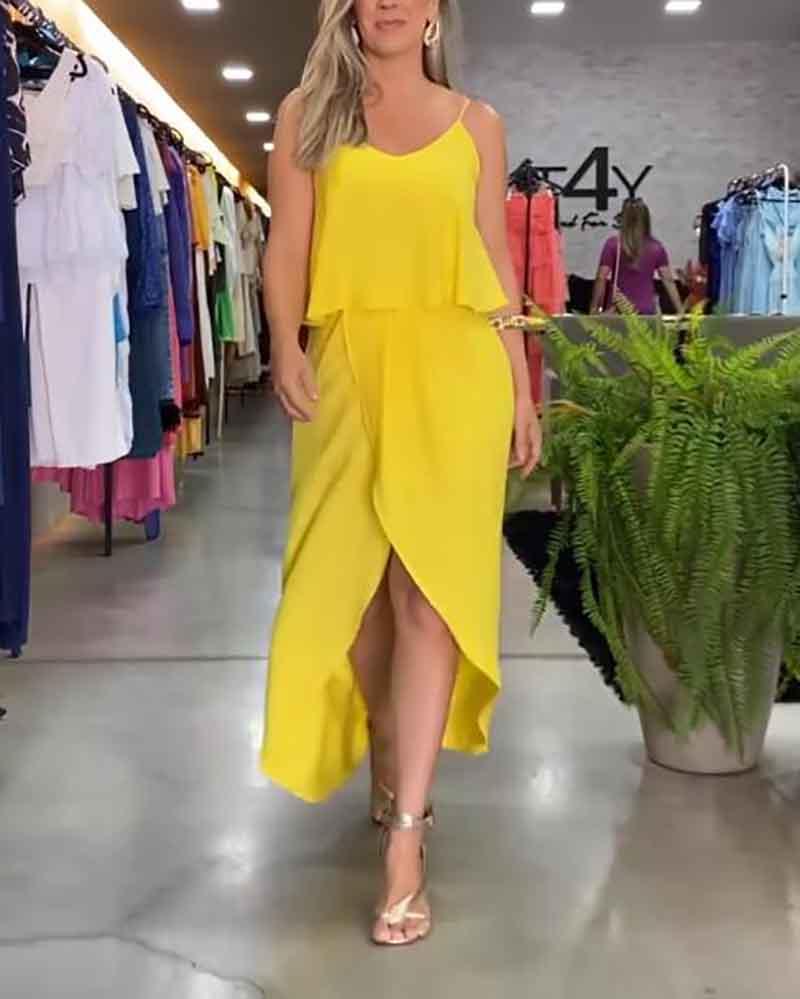 Stylish Solid Color Slit Dress