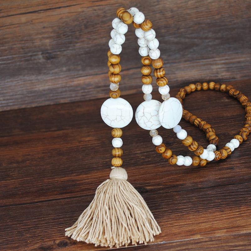 Handmade Wooden Beaded Long Necklace