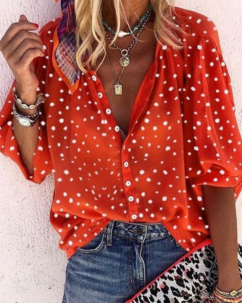 Polka Dot Floral Print Lapel Shirt