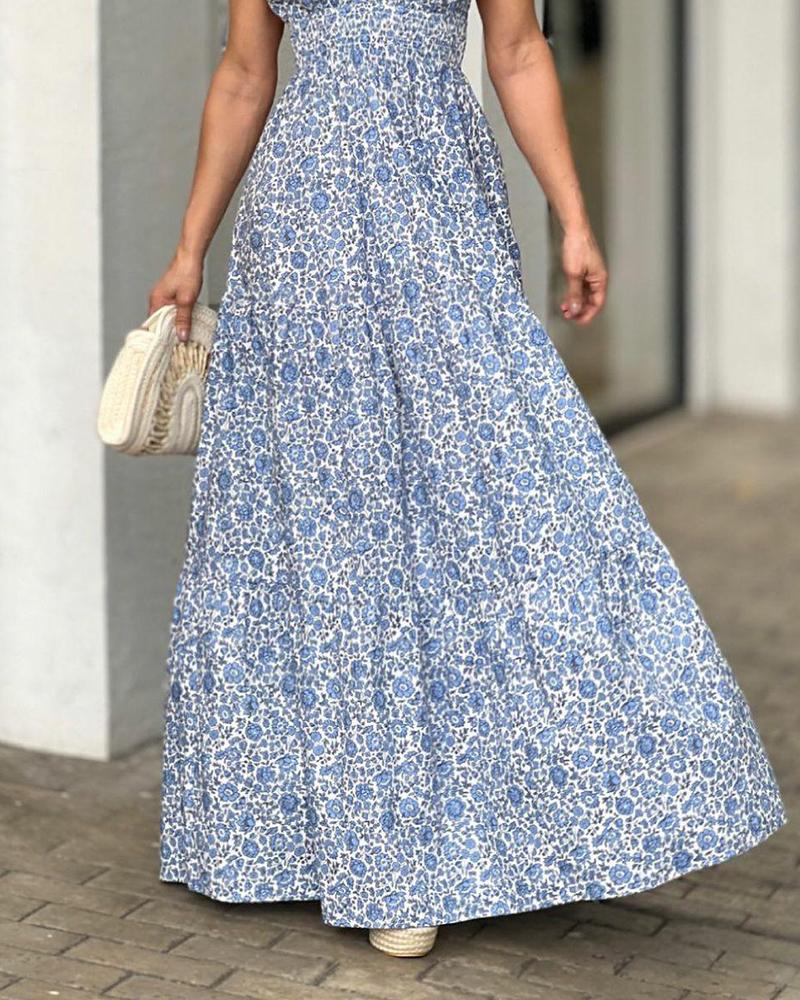 Elegant V-Neck Extra Long Floral Slip Dress