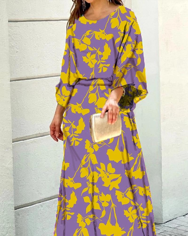 New Loose Print Long Sleeve Top Long Skirt Suit