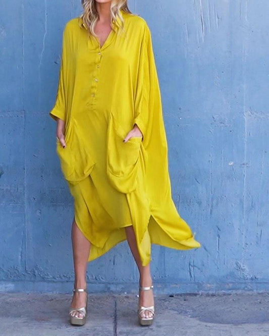 Casual Loose Solid Color Long Sleeve Dress