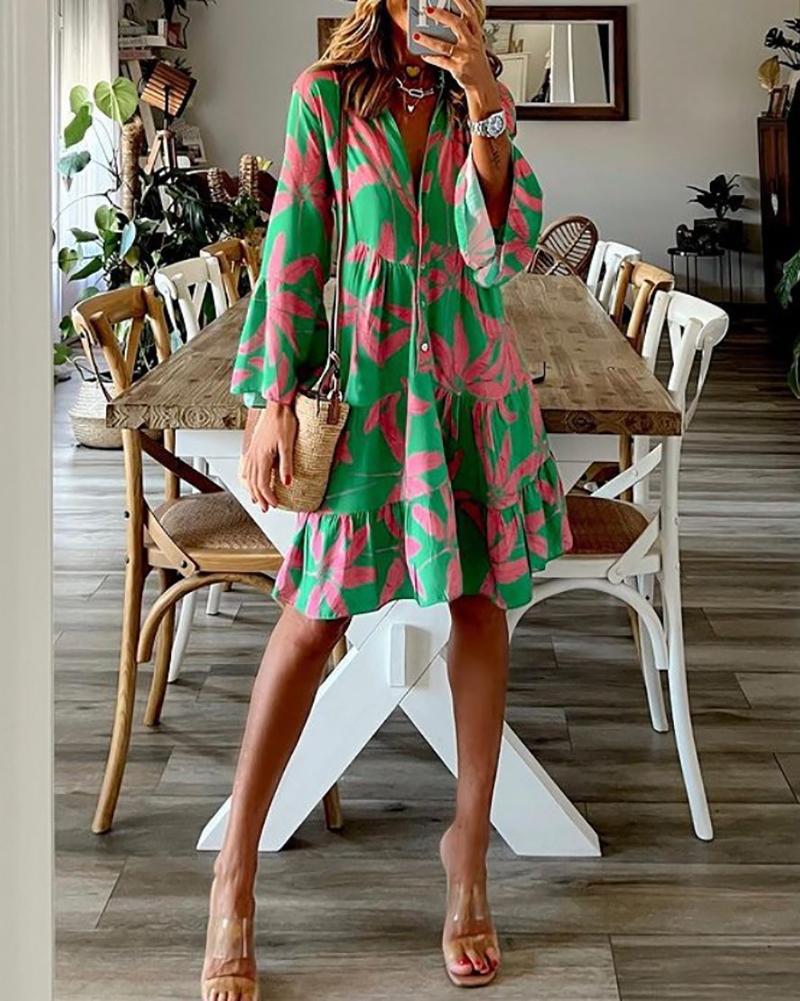 Loose v-neck print dress