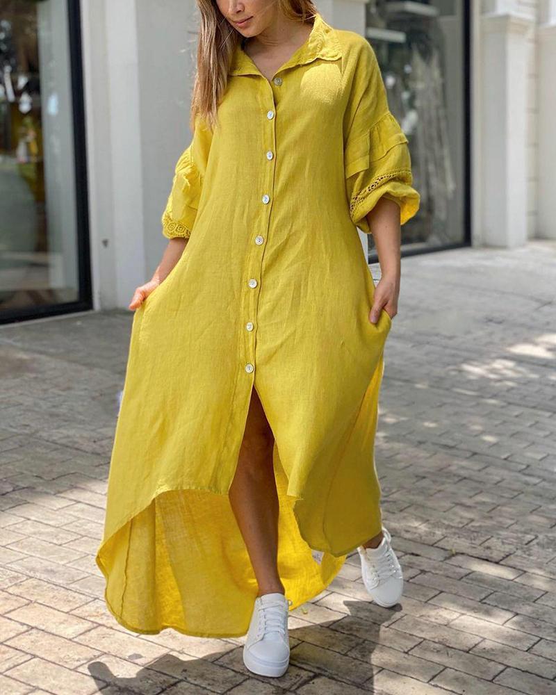 Casual Balloon Sleeve Shirt Dress