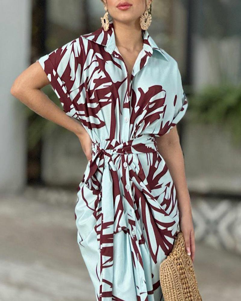 Elegant lapel printed dress