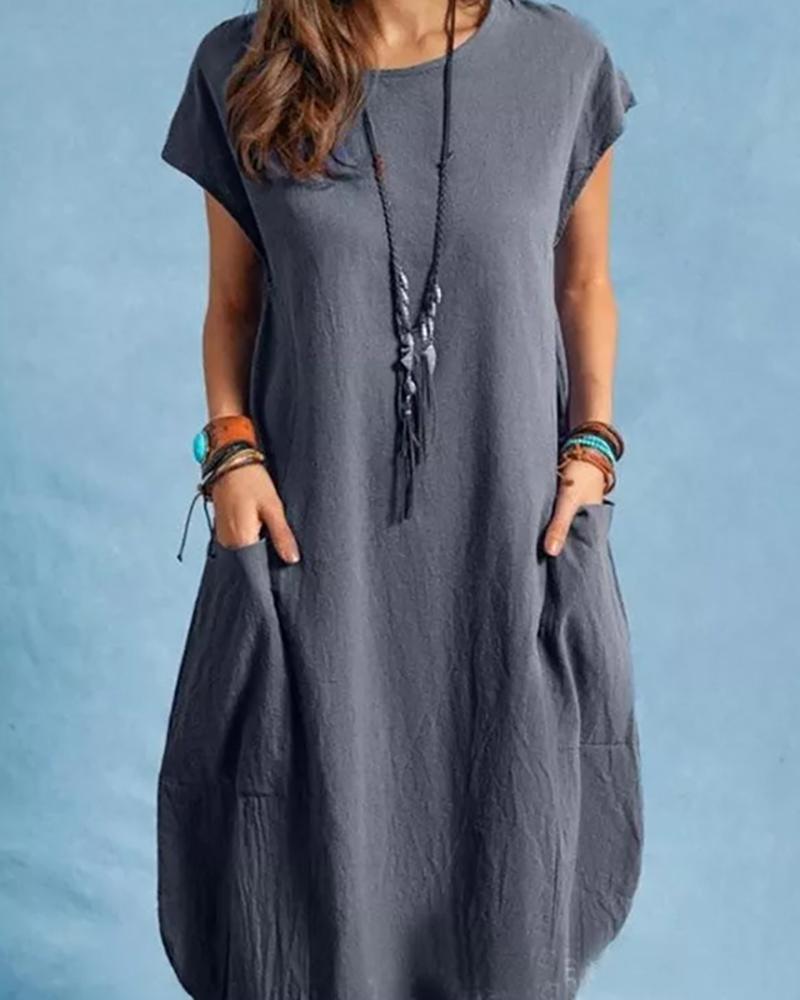 Loose Casual Solid Color Pocket Dress