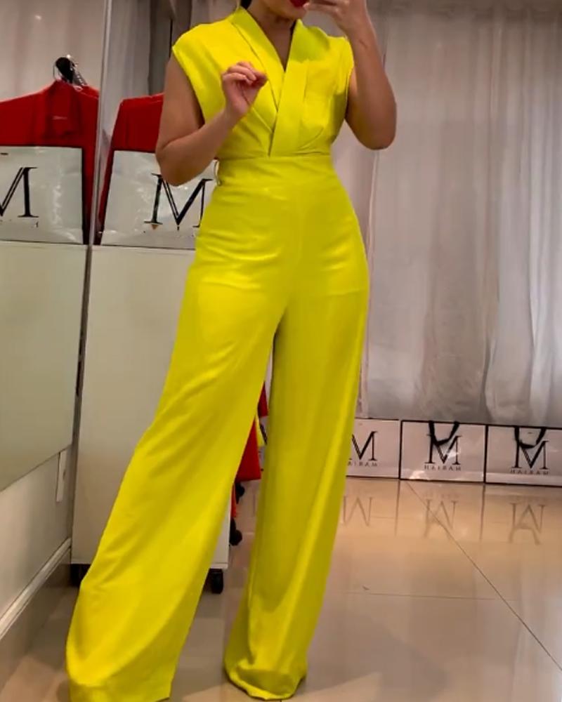 Solid Color Sleeveless Vest Straight Jumpsuit