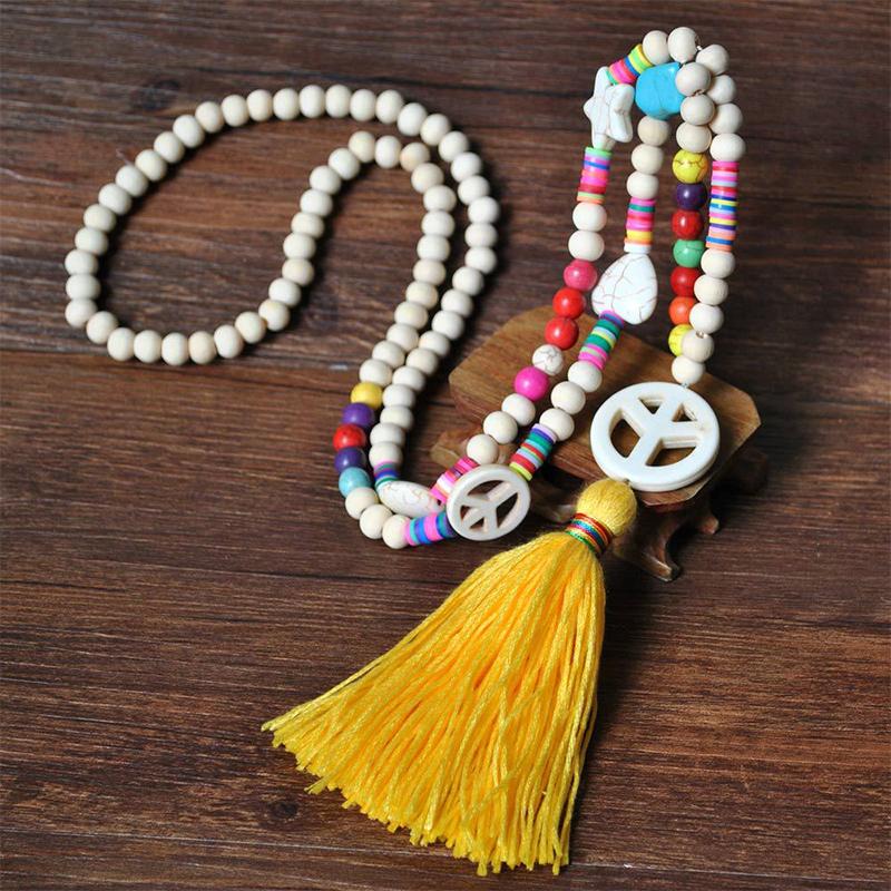 Handmade Wooden Beaded Long Necklace