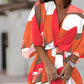 V-neck Loose Bat Sleeve Print Dress