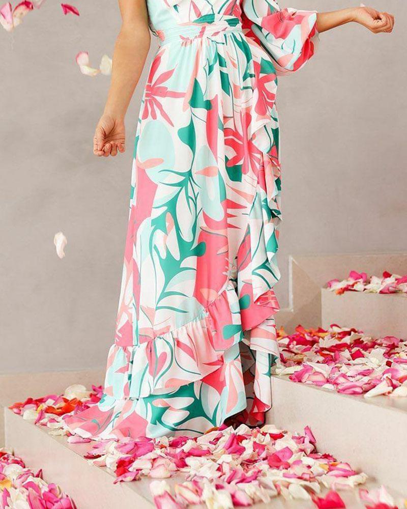 Elegant One Sleeve Maxi Print Dress