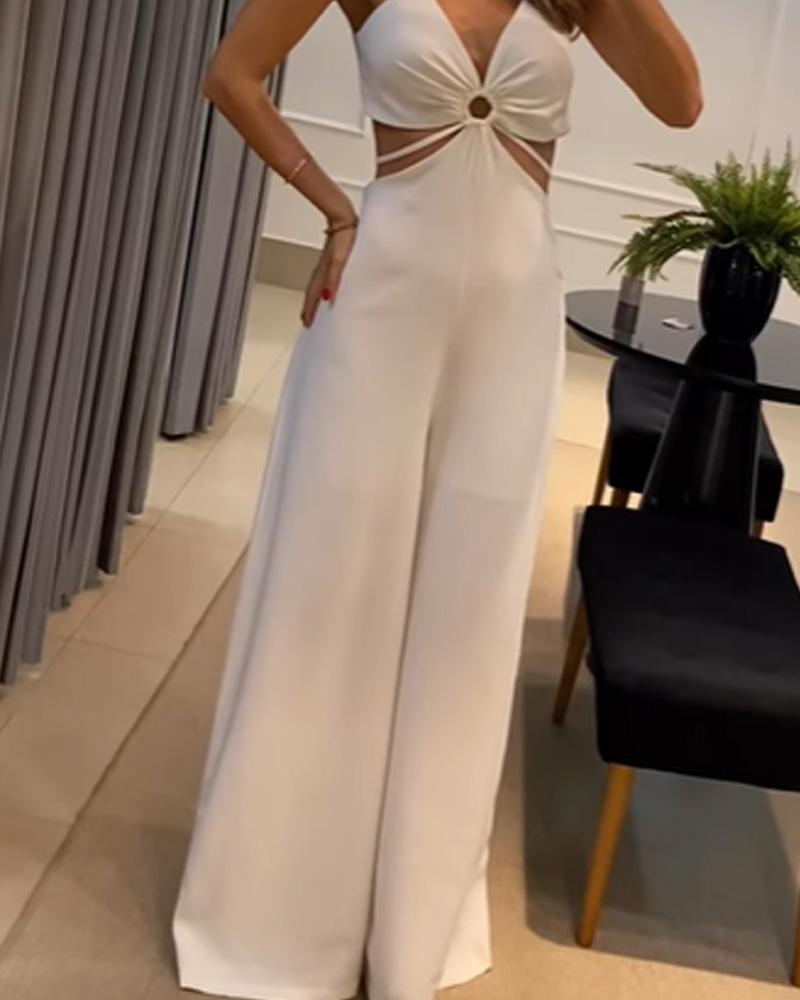 Sexy Solid Color Sling Long Jumpsuit