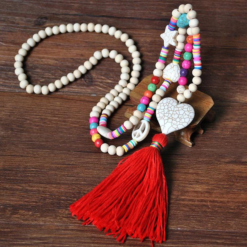 Handmade Wooden Beaded Long Necklace