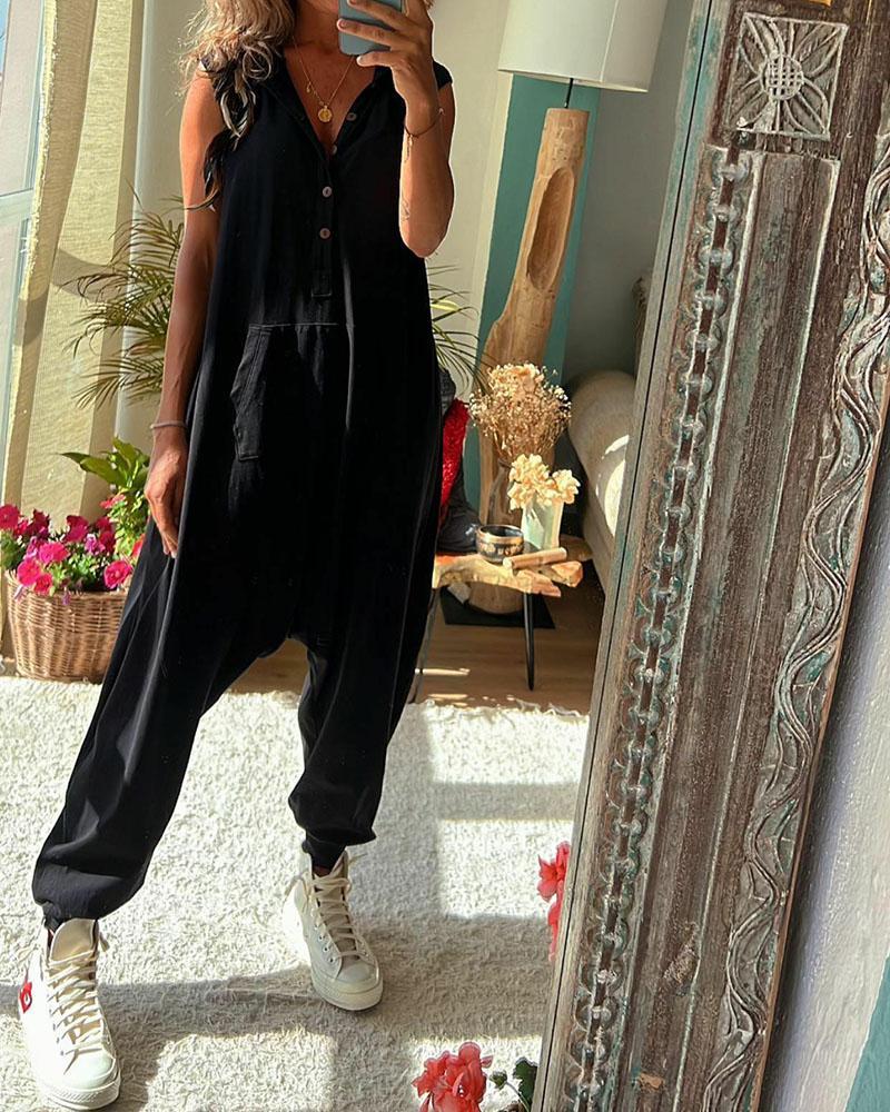 Casual sleeveless hooded jumpsuit