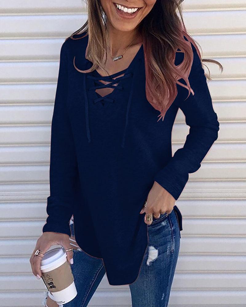 Solid V-Neck Tie Top