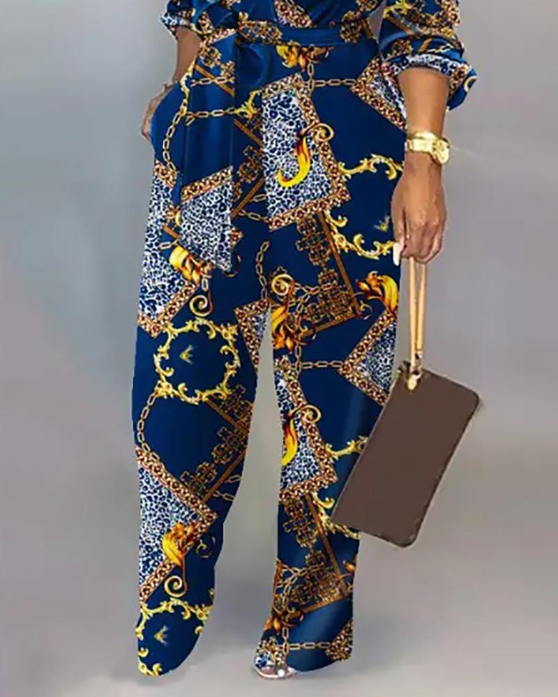 Casual printed straight leg jumpsuit