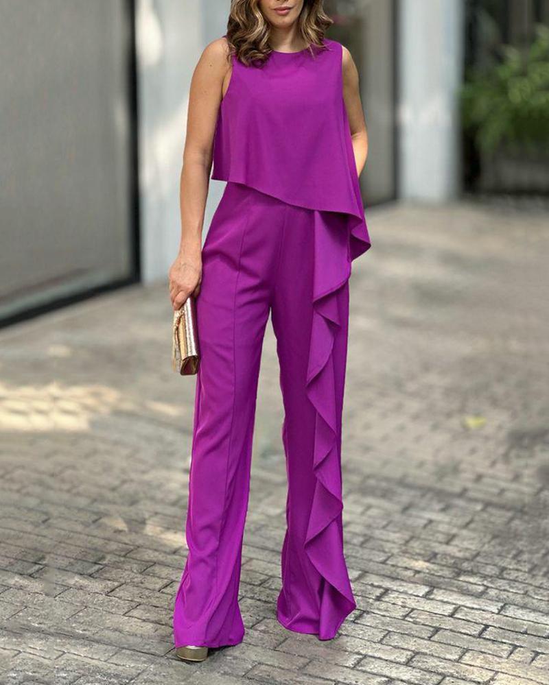 Round neck sleeveless ruffle jumpsuit