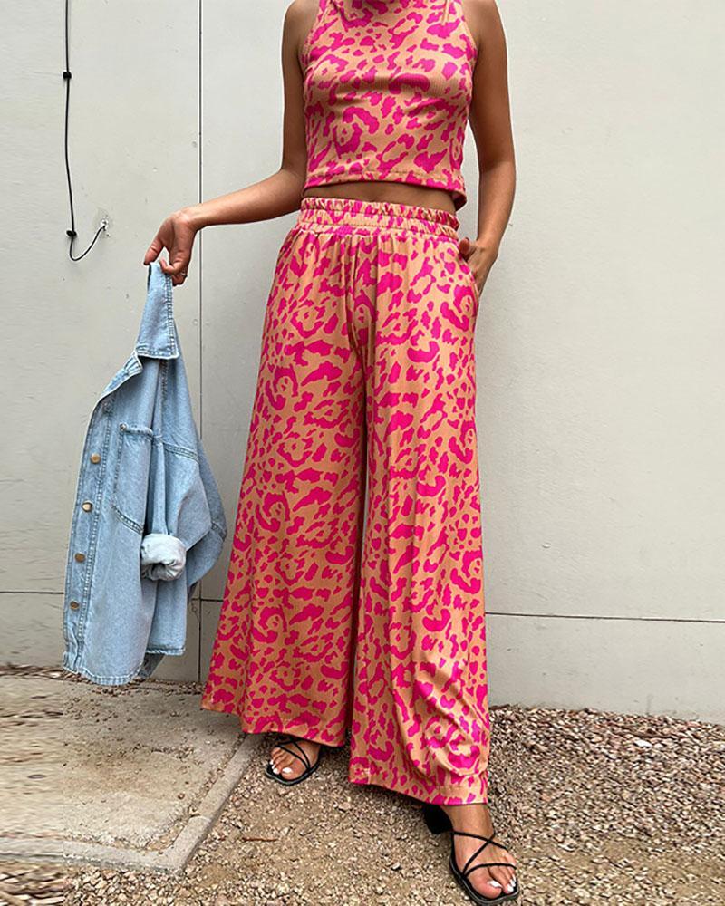 Casual sleeveless printed two-piece suit