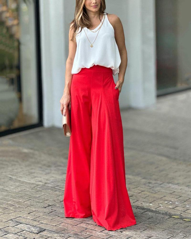 Stylish two-piece suit of vest & wide-leg pants