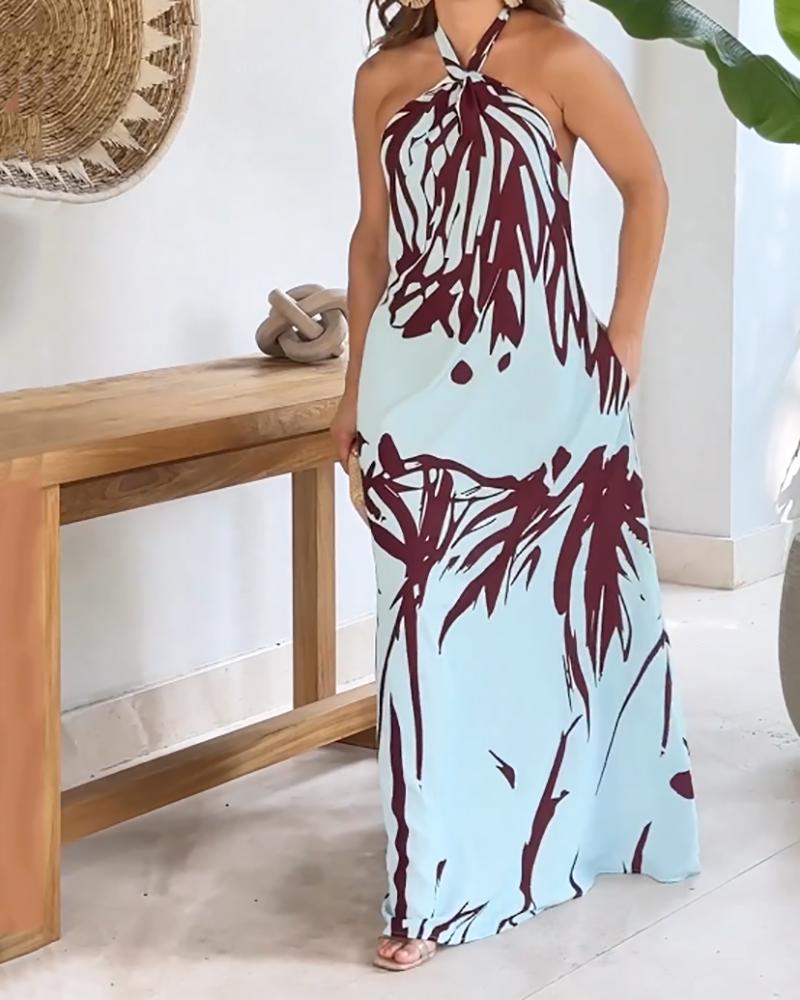 Sexy Halter Neck Backless Printed Dress