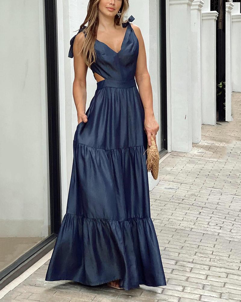 Solid V-Neck Maxi Dress