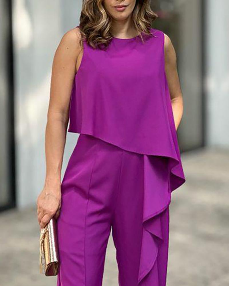 Round neck sleeveless ruffle jumpsuit