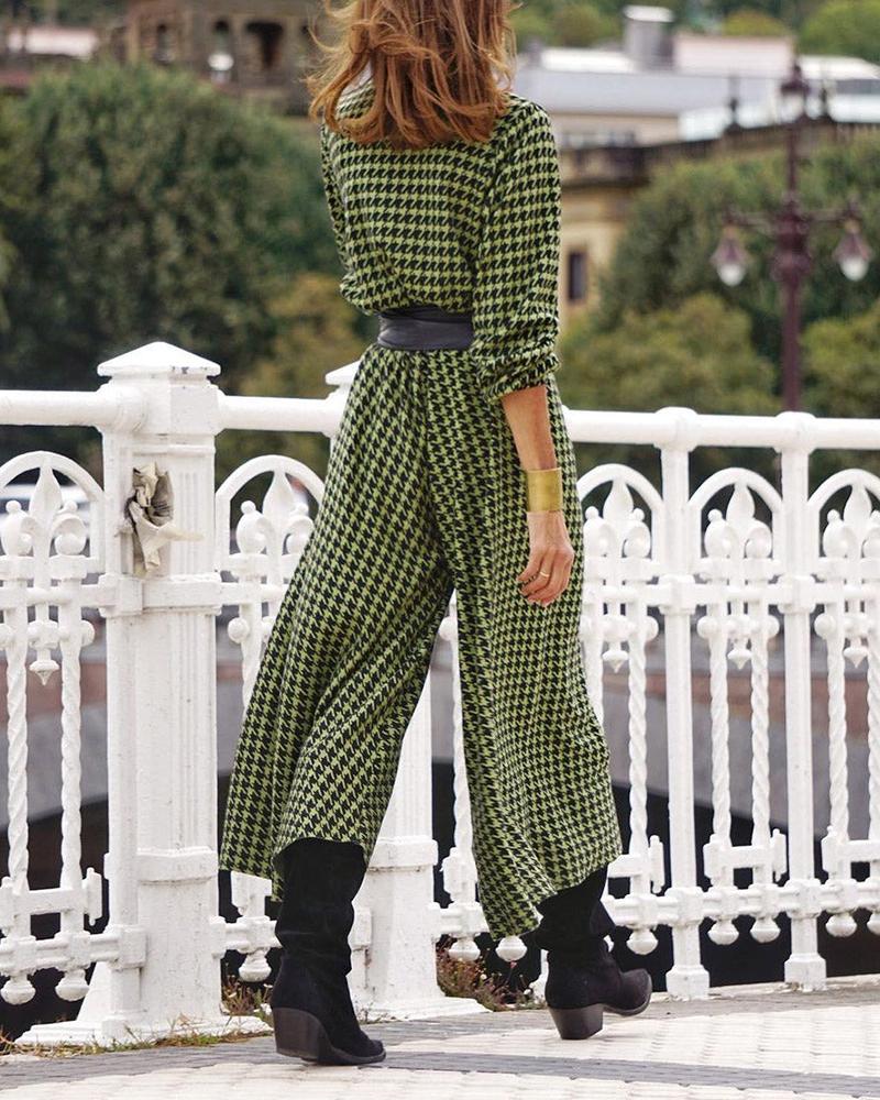 Houndstooth Print Tie Jumpsuit