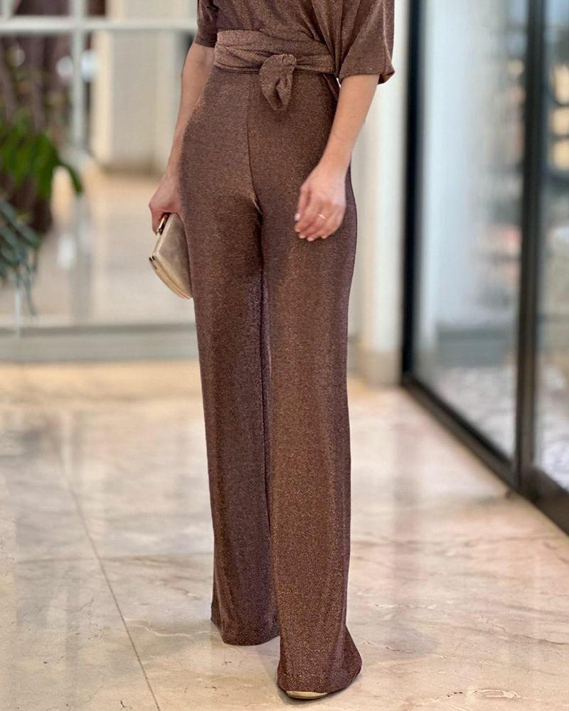 Solid color short sleeve high waist jumpsuit