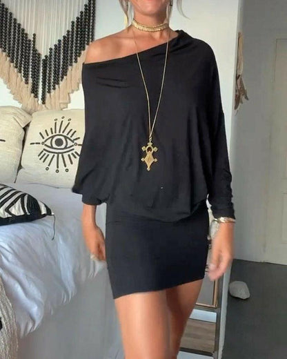 Black dolman sleeve slim dress