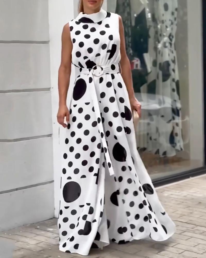 Stylish sleeveless polka dot jumpsuit