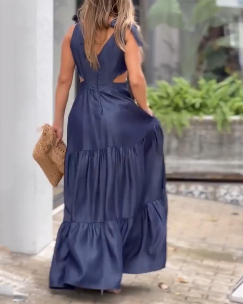 Solid V-Neck Maxi Dress