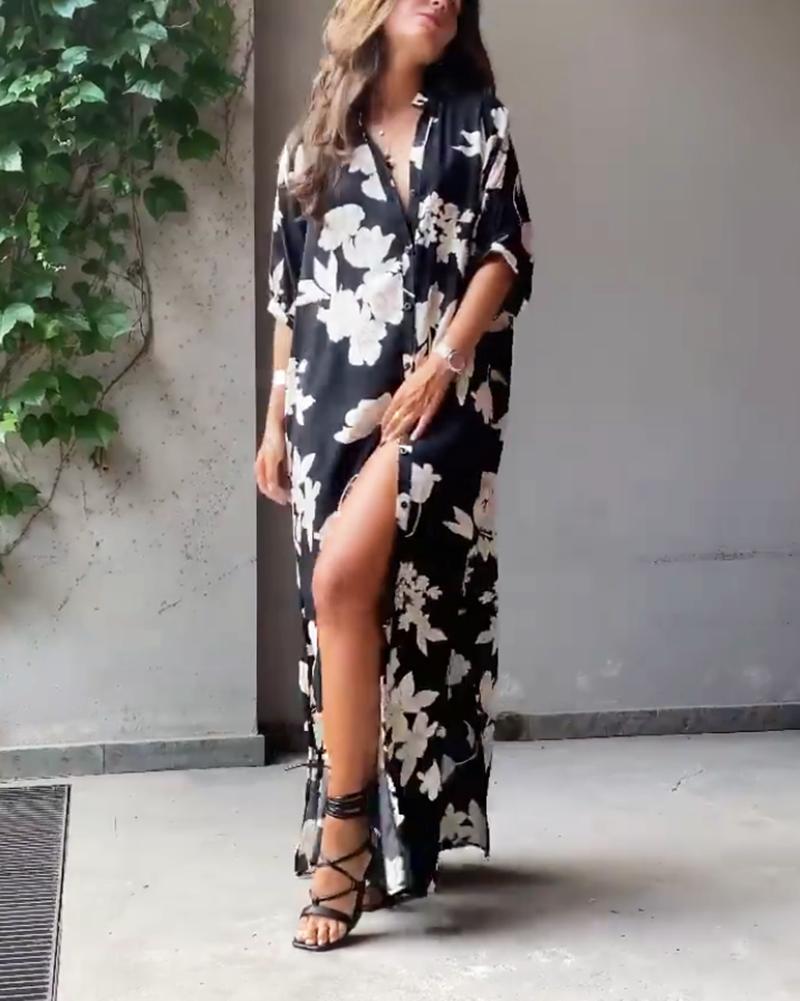 Casual Printed Shirt Dress