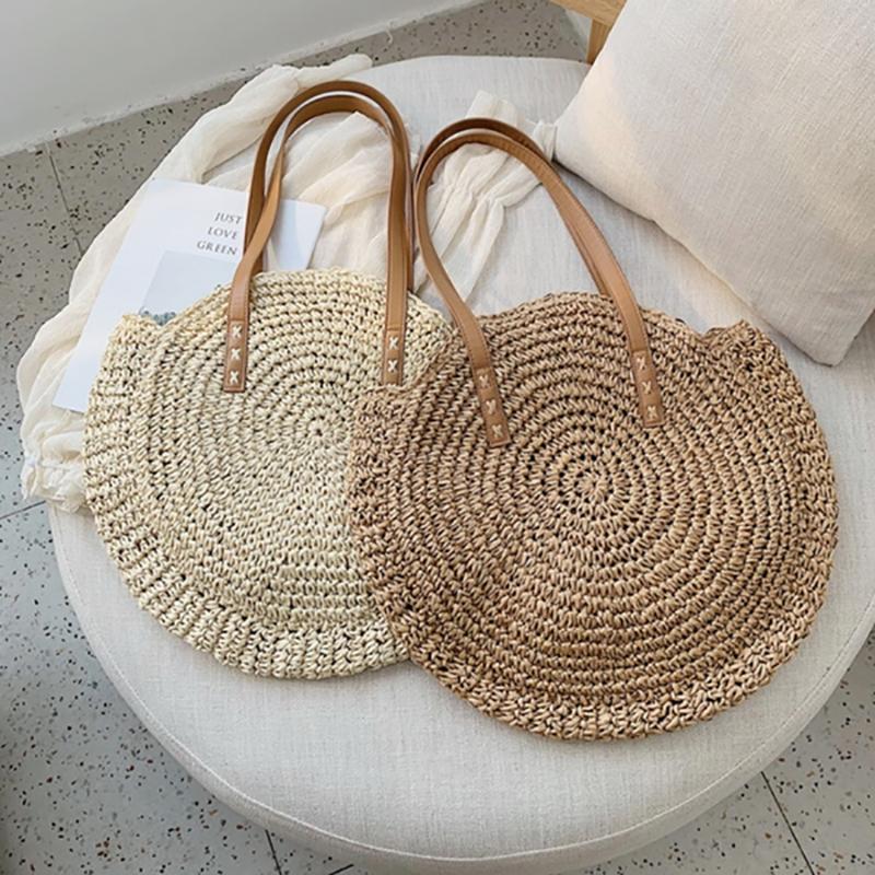 Boho Woven Straw Round Rattan Shoulder Bags