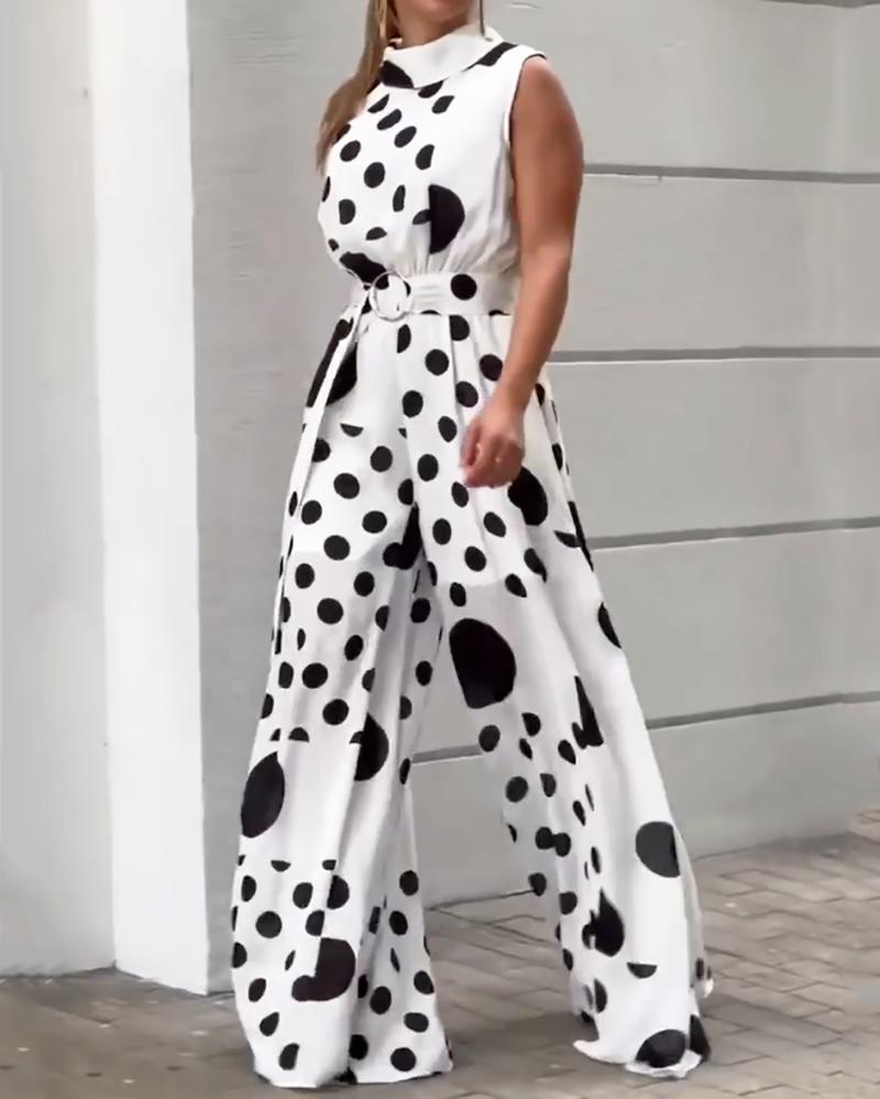 Stylish sleeveless polka dot jumpsuit