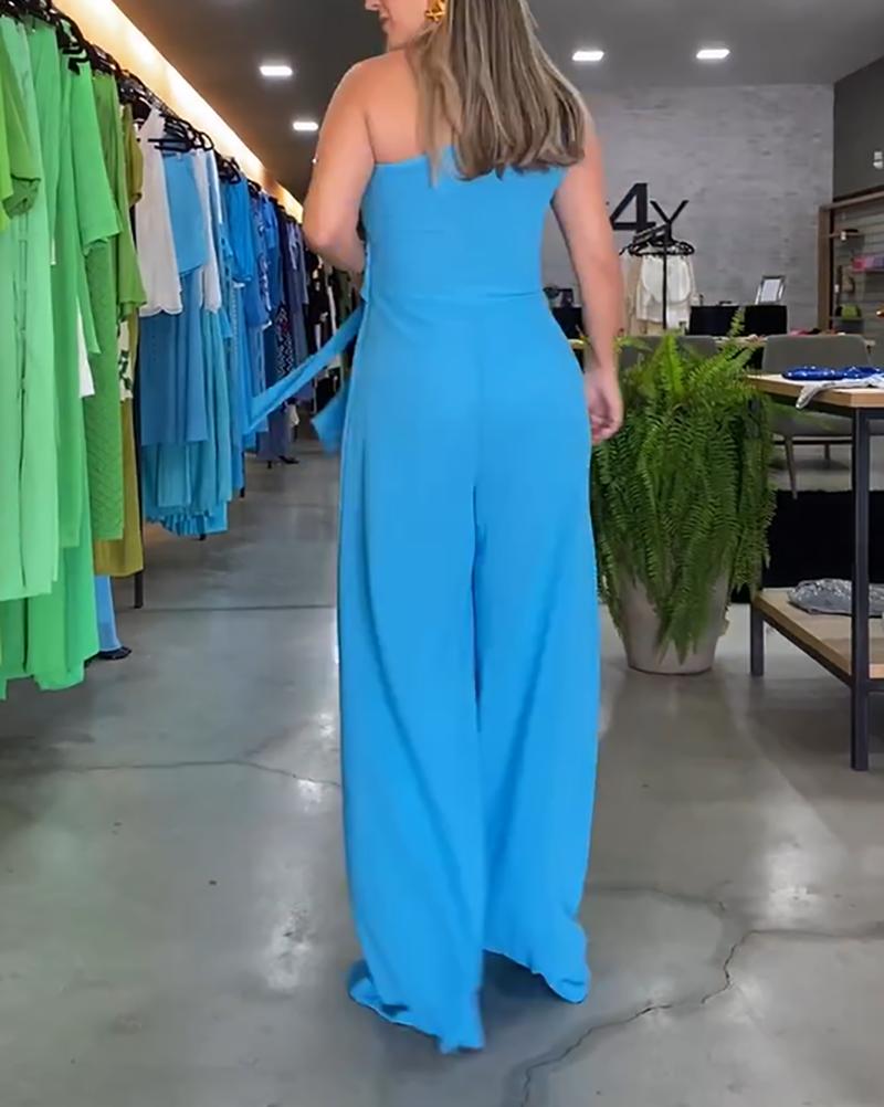 Sleeveless one-shoulder wide-leg jumpsuit