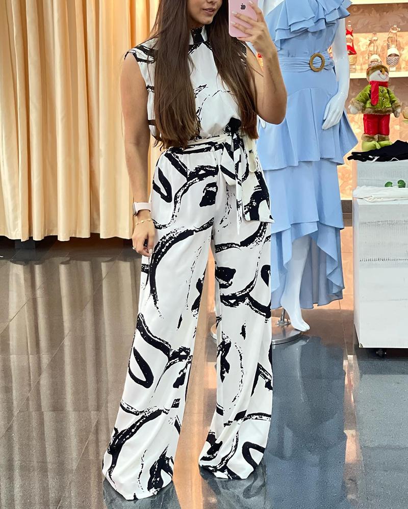 Casual Sleeveless Print Jumpsuit