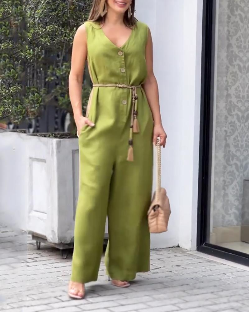 Sleeveless Side Seam Colorblock Casual Jumpsuit