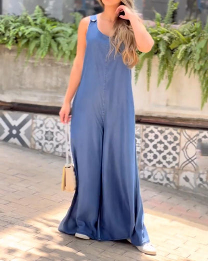 Casual Sleeveless Solid Color Jumpsuit