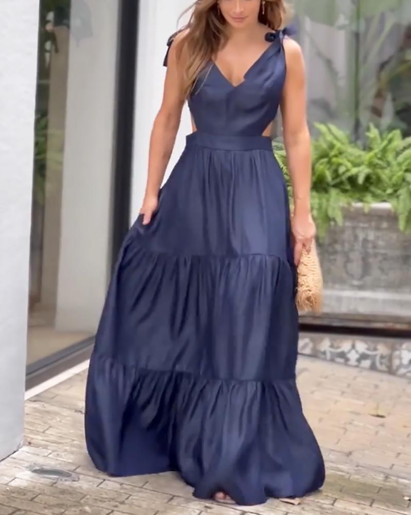 Solid V-Neck Maxi Dress